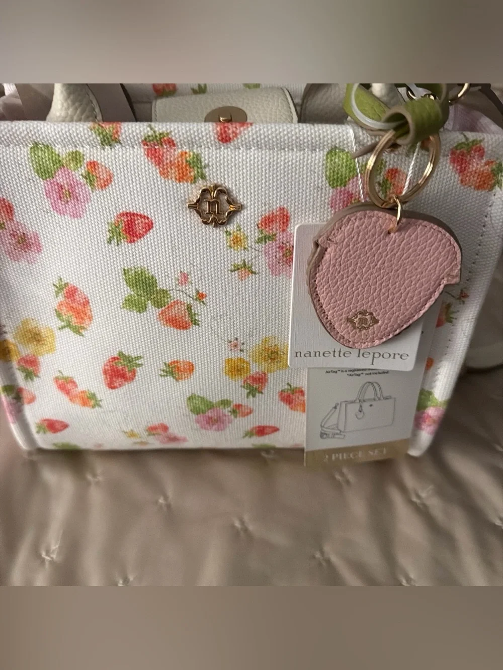 Nanette Lepore Floral Convertible Satchel in White with Pink & Green Accents